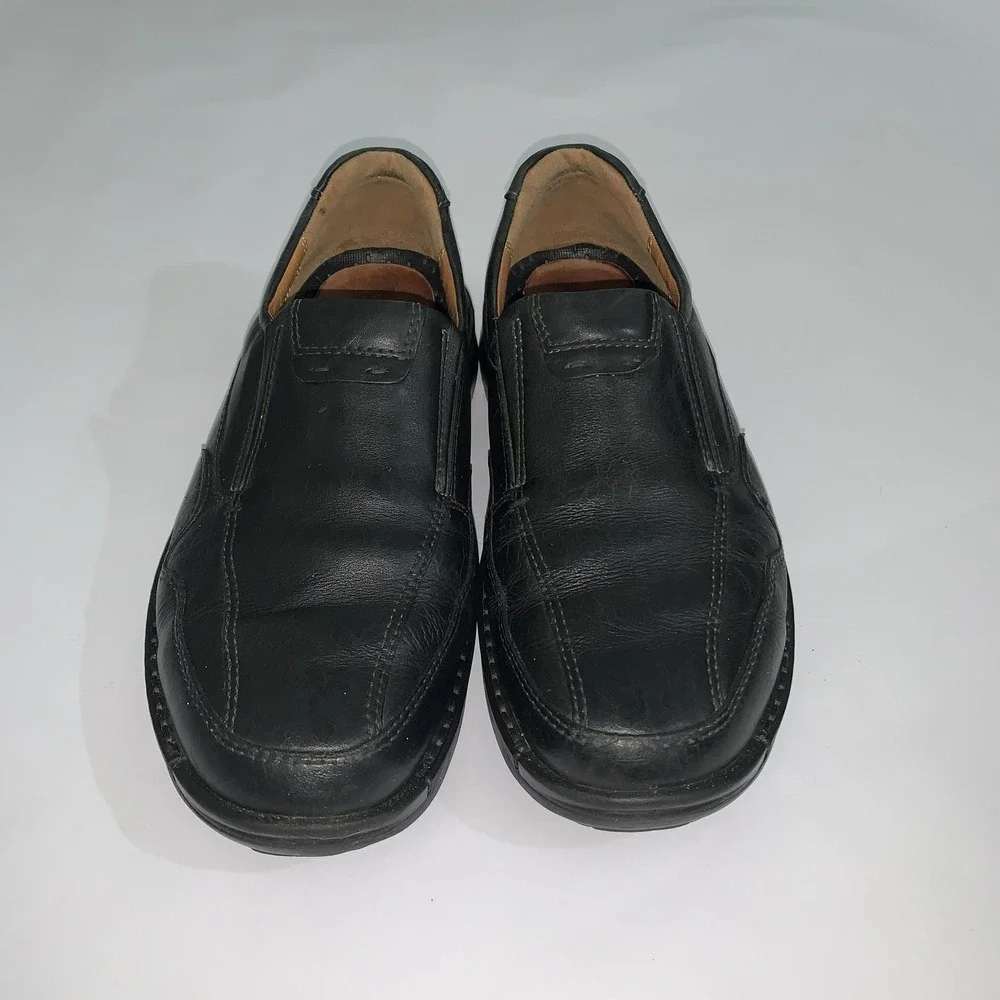 ECCO Shoes Mens Size 8.5 Black Leather Slip On Loafers Casual Comfort Walking